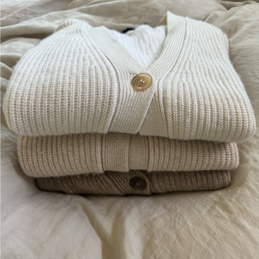 Jenni Kayne cashmere Cocoon cardigan bundle white cream & stone xs, white is xxs